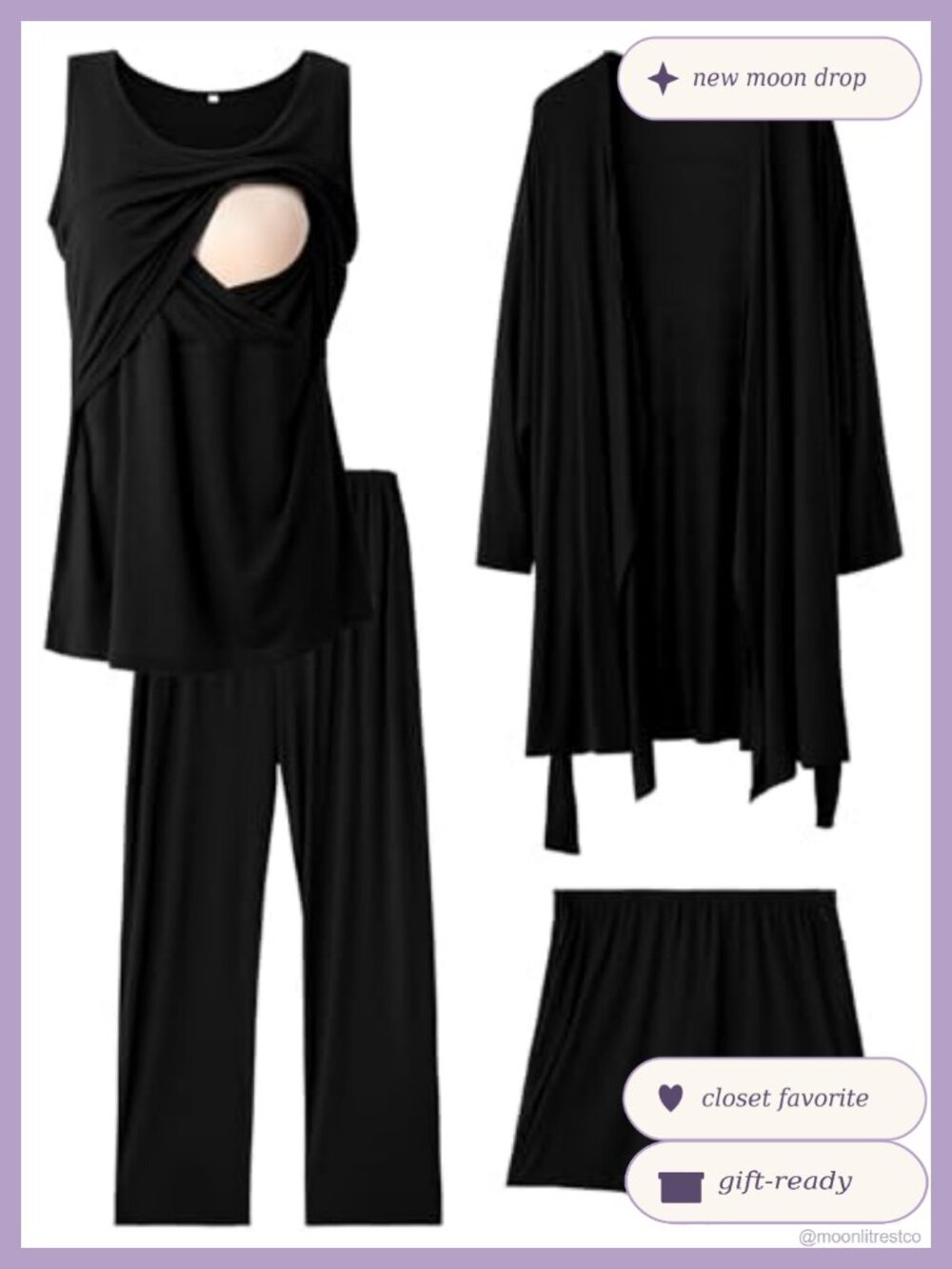 Nursing Pajamas Set 4 Piece Postpartum Breastfeeding Robe Tank Pants Shorts